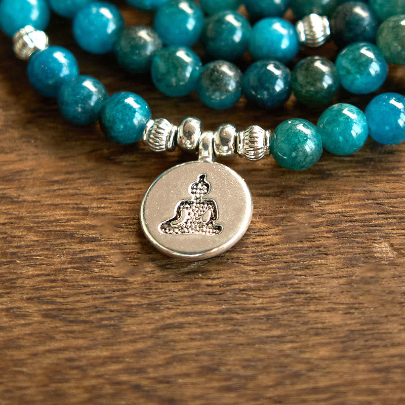 Buddha Stones 108 Mala Beads Apatite Bead Om The Tree Of Life Lotus Buddha Bracelet - image 20