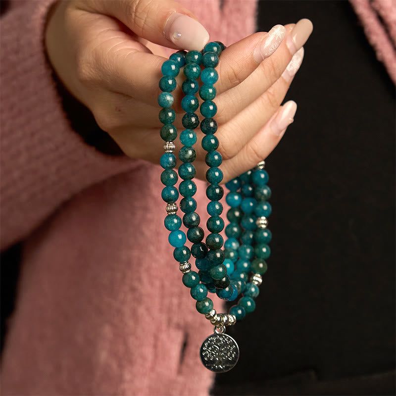 Buddha Stones 108 Mala Beads Apatite Bead Om The Tree Of Life Lotus Buddha Bracelet - image 7