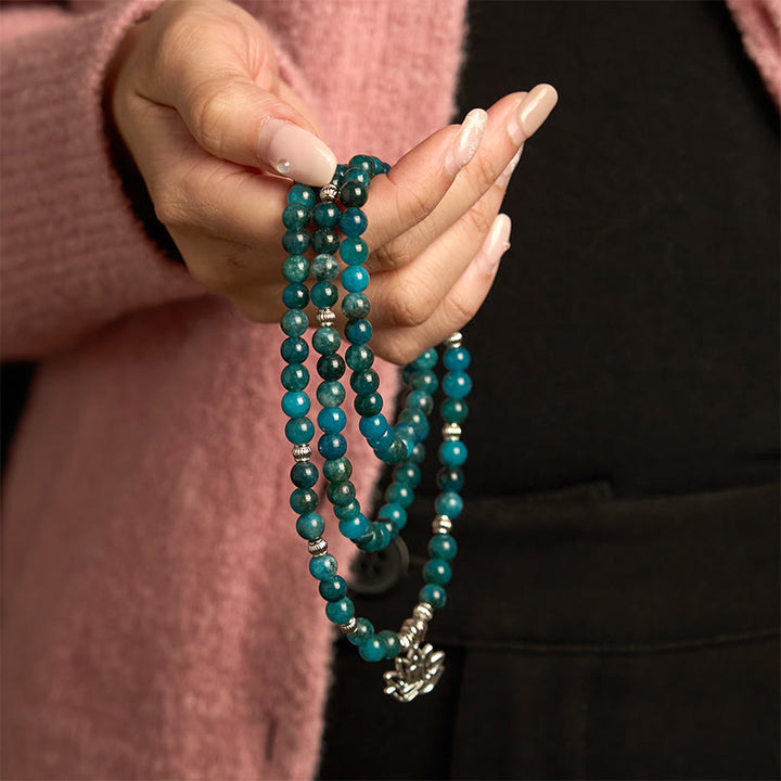 Buddha Stones 108 Mala Beads Apatite Bead Om The Tree Of Life Lotus Buddha Bracelet - image 13