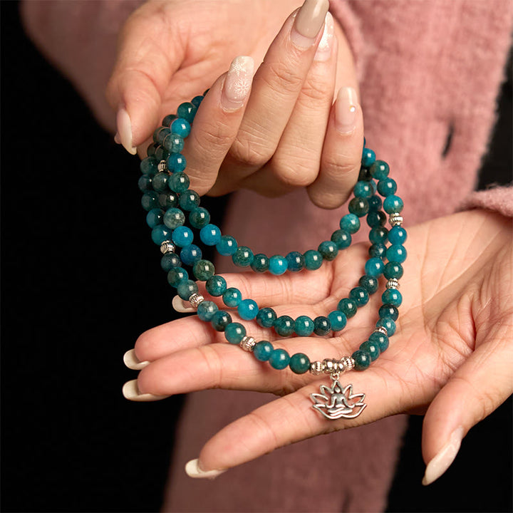 Buddha Stones 108 Mala Beads Apatite Bead Om The Tree Of Life Lotus Buddha Bracelet - image 14