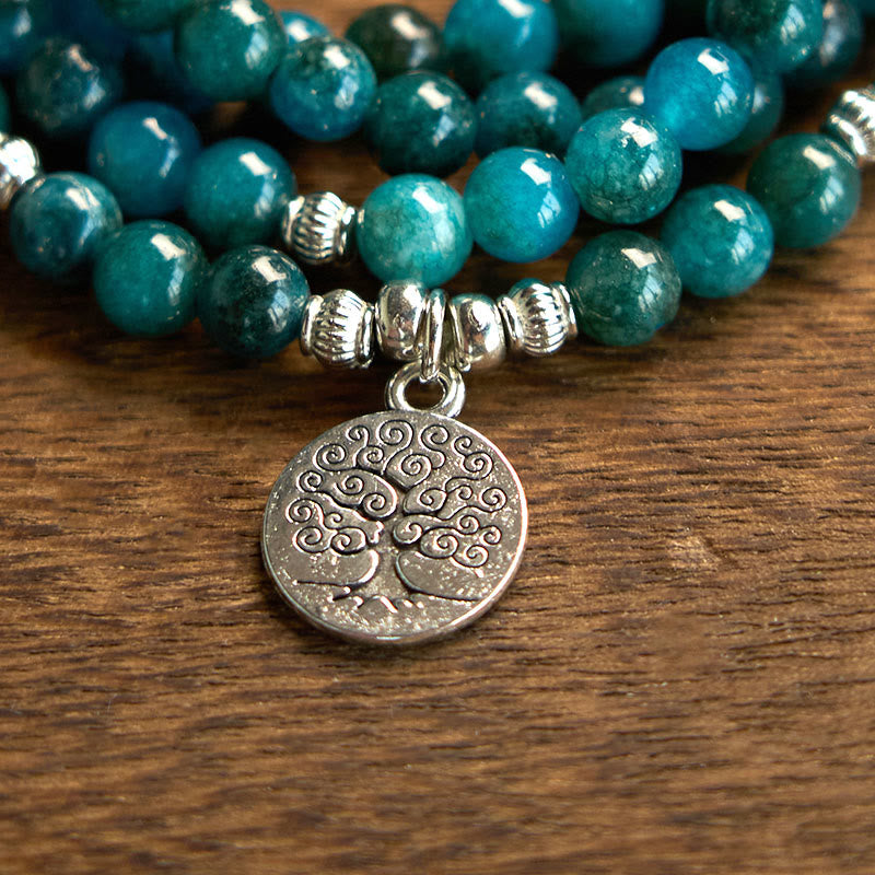 Buddha Stones 108 Mala Beads Apatite Bead Om The Tree Of Life Lotus Buddha Bracelet - image 9