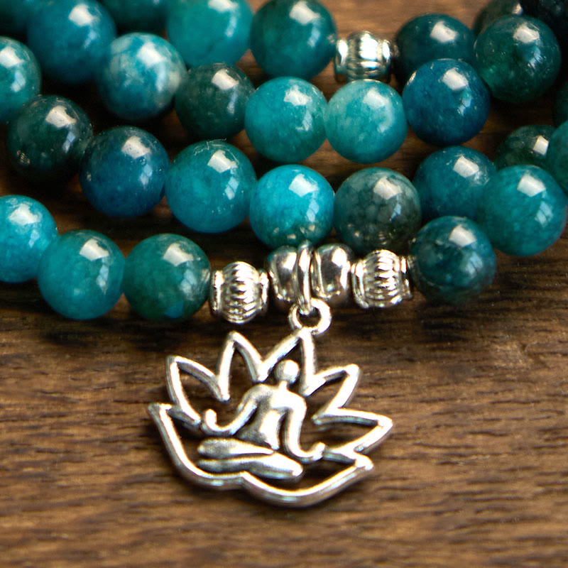 Buddha Stones 108 Mala Beads Apatite Bead Om The Tree Of Life Lotus Buddha Bracelet - image 15