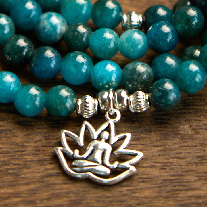 Buddha Stones 108 Mala Beads Apatite Bead Om The Tree Of Life Lotus Buddha Bracelet - image 15