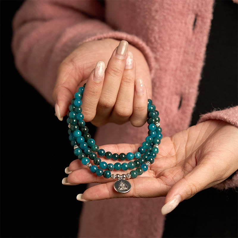 Buddha Stones 108 Mala Beads Apatite Bead Om The Tree Of Life Lotus Buddha Bracelet - image 19