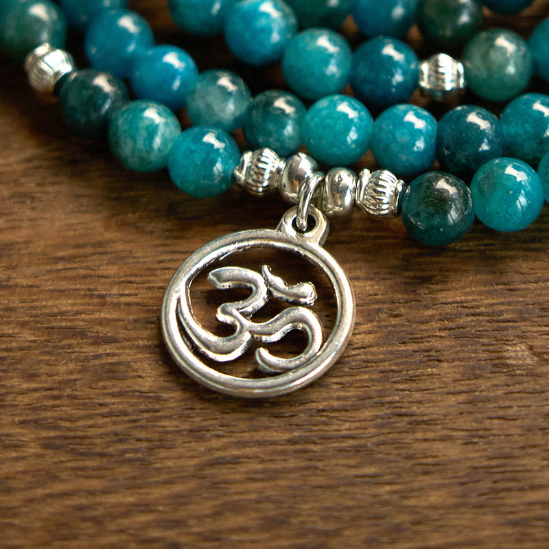 Buddha Stones 108 Mala Beads Apatite Bead Om The Tree Of Life Lotus Buddha Bracelet - image 3