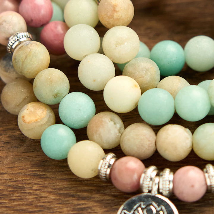 Buddha Stones 108 Mala Rhodonite Amazonite Beads Lotus Compassion Bracelet - image 4