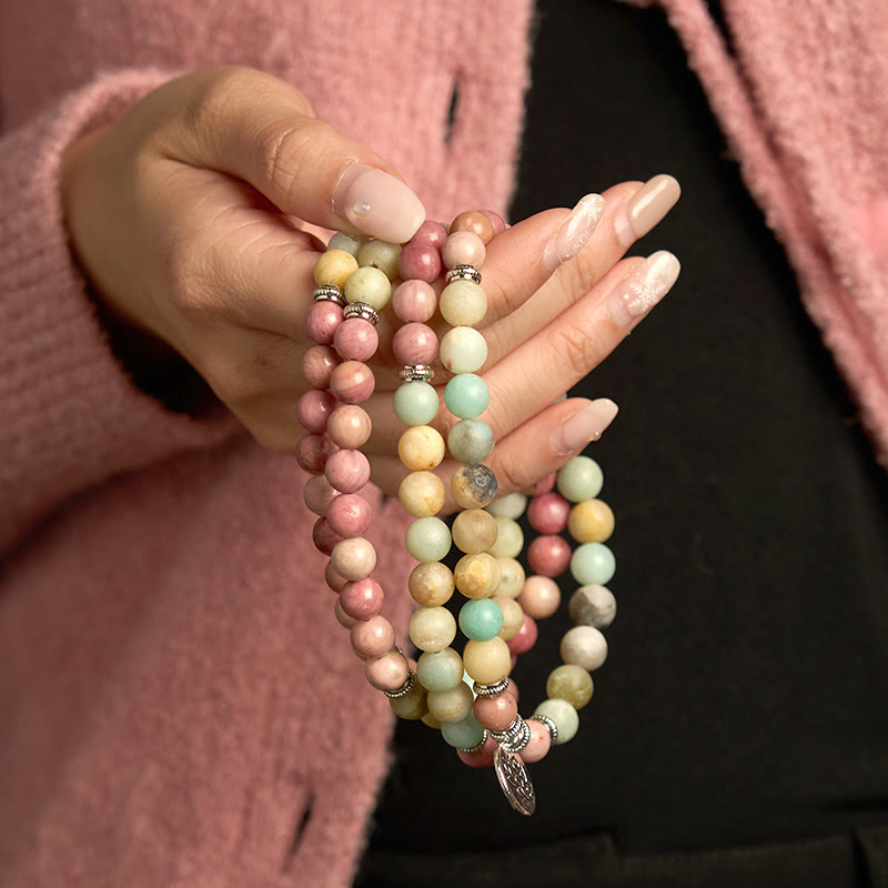 Buddha Stones 108 Mala Rhodonite Amazonite Beads Lotus Compassion Bracelet - image 3