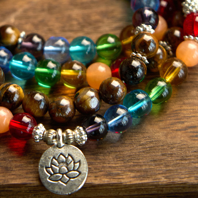 Buddha Stones 108 Mala Beads Natural Stone Tiger Eye Colored Beads Lotus Protection Bracelet - image 5