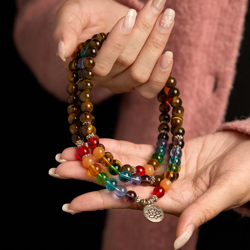 Buddha Stones 108 Mala Beads Natural Stone Tiger Eye Colored Beads Lotus Protection Bracelet - image 3