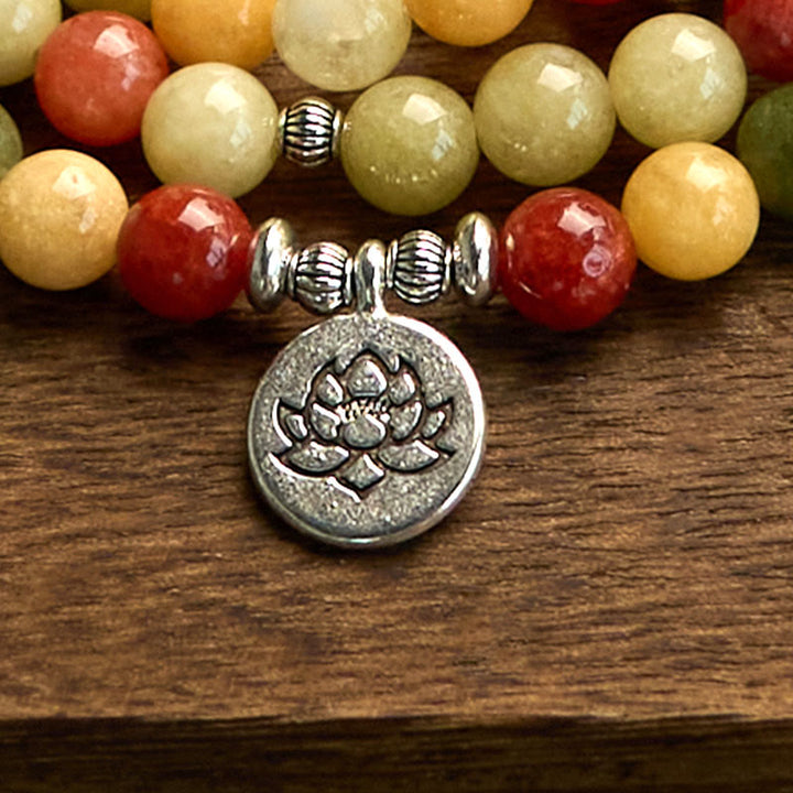Buddha Stones 108 Mala Beads Natural Colored Stone Topaz Red Jasper Green Jasper Lotus Protection Bracelet - image 6