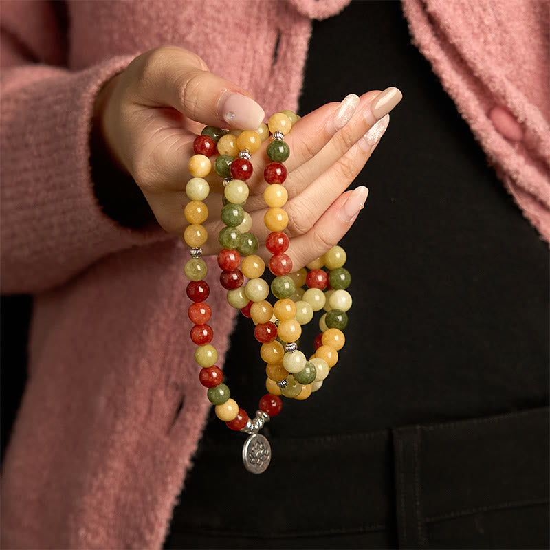 Buddha Stones 108 Mala Beads Natural Colored Stone Topaz Red Jasper Green Jasper Lotus Protection Bracelet - image 3