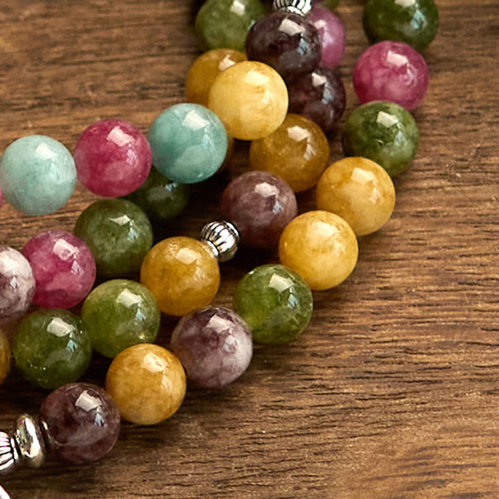 Buddha Stones 108 Mala Beads Multi-layer Natural Tourmaline Lotus Wisdom Bracelet - image 7