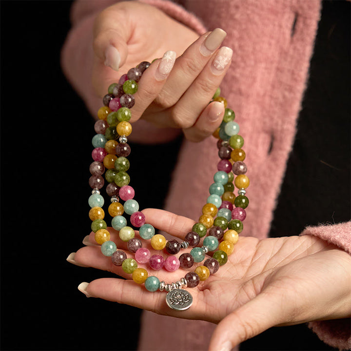 Buddha Stones 108 Mala Beads Multi-layer Natural Tourmaline Lotus Wisdom Bracelet - image 4