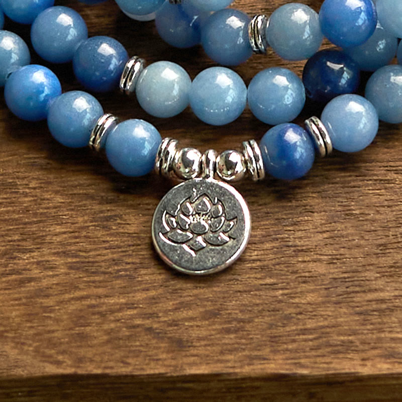 Buddha Stones 108 Mala Beads Multi-layer Natural Blue Aventurine Lotus Calm Bracelet - image 11