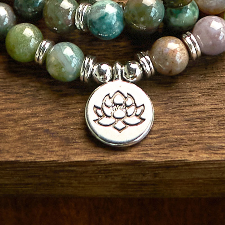 Buddha Stones 108 Mala Beads Natural Stone Indian Agate Lotus Calm Bracelet - image 10