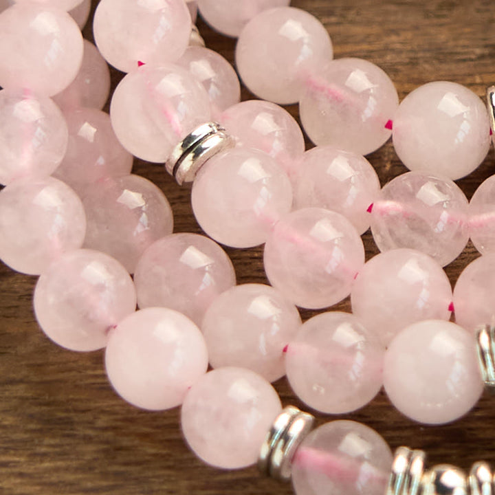 Buddha Stones 108 Mala Beads Natural Stone Rose Quartz Lotus Peace Bracelet - image 5