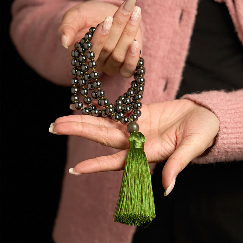Buddha Stones 108 Mala Beads Natural Stone Hematite Tassel Powerful Bracelet - image 3