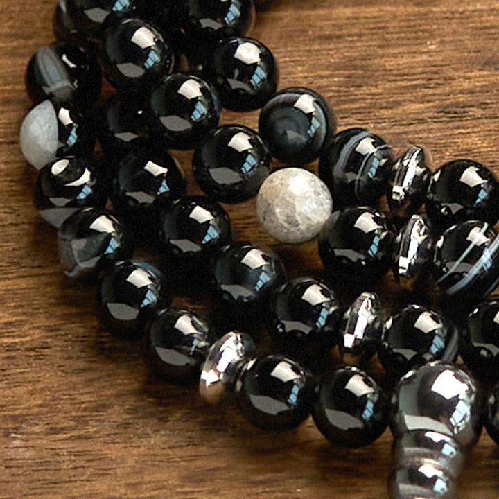 Buddha Stones 108 Mala Beads Natural Stone Black Onyx Protection Bracelet - image 6