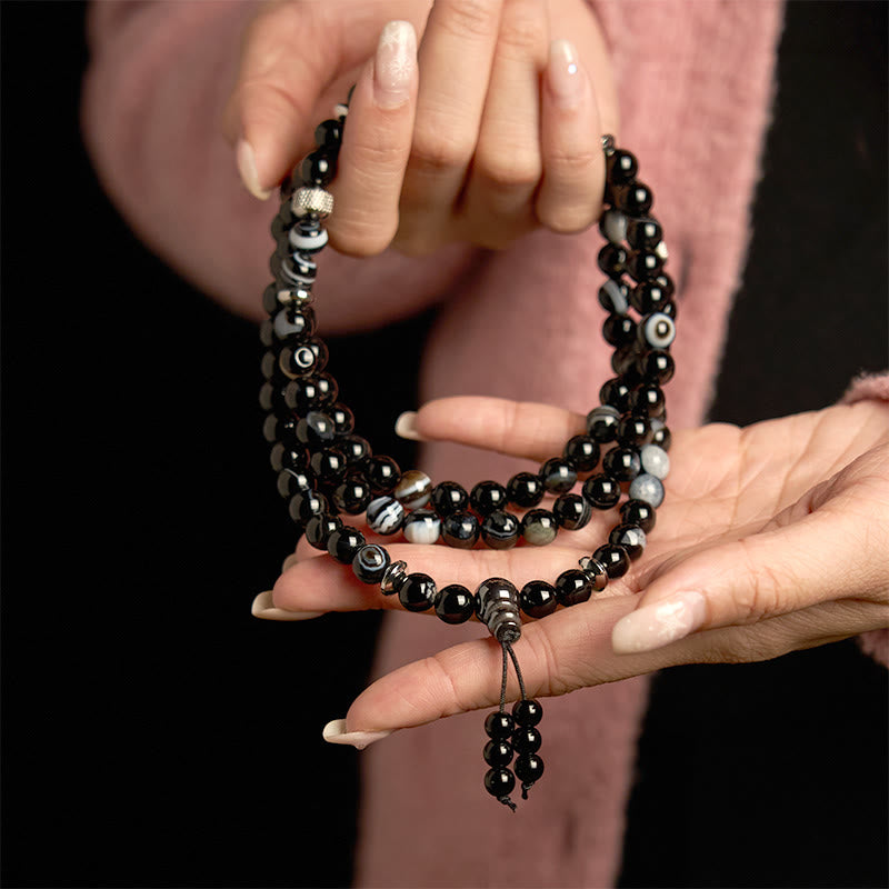 Buddha Stones 108 Mala Beads Natural Stone Black Onyx Protection Bracelet - image 4