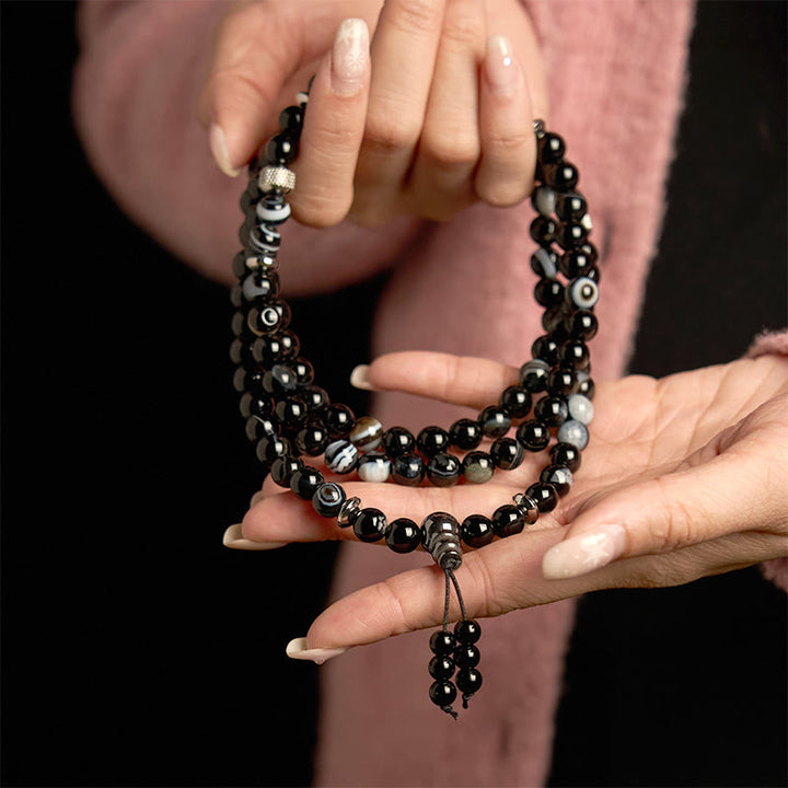 Buddha Stones 108 Mala Beads Natural Stone Black Onyx Protection Bracelet - image 4