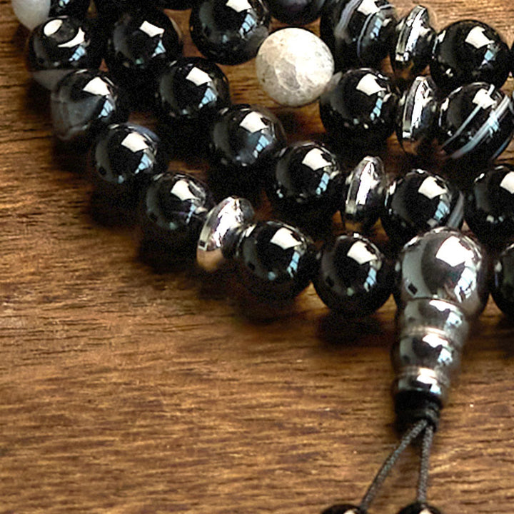 Buddha Stones 108 Mala Beads Natural Stone Black Onyx Protection Bracelet - image 5