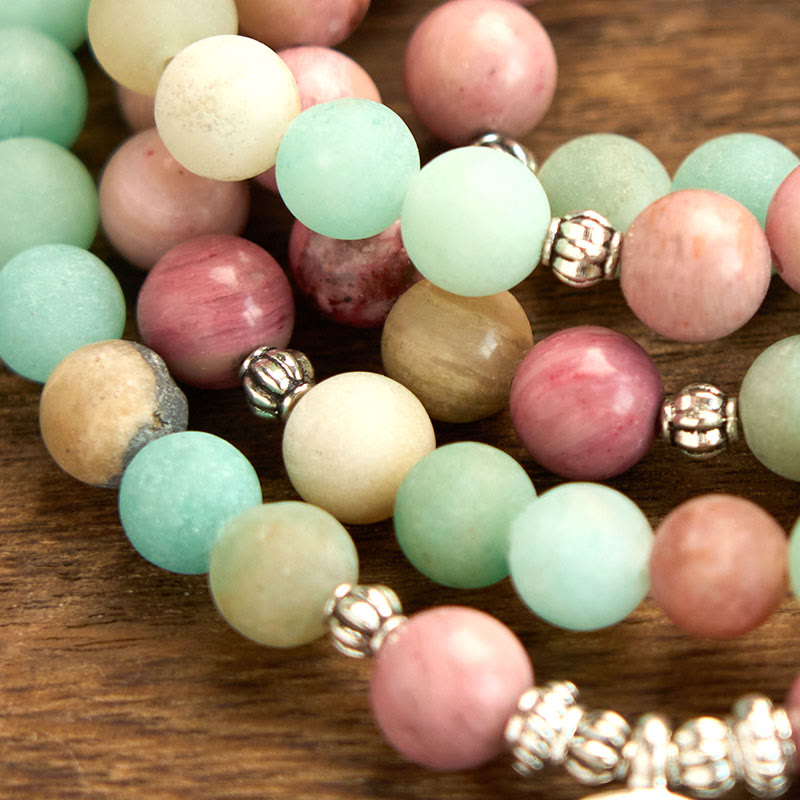 Buddha Stones 108 Mala Beads Rhodonite Amazonite Lotus Healing Bracelet - image 6