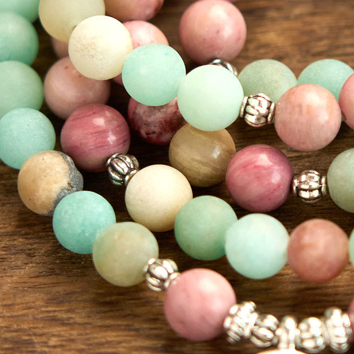 Buddha Stones 108 Mala Beads Rhodonite Amazonite Lotus Healing Bracelet - image 6