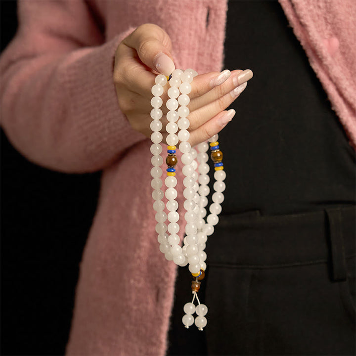 Buddha Stones 108 Mala Beads Natural Quartzite Wealth Luck Bracelet - image 6