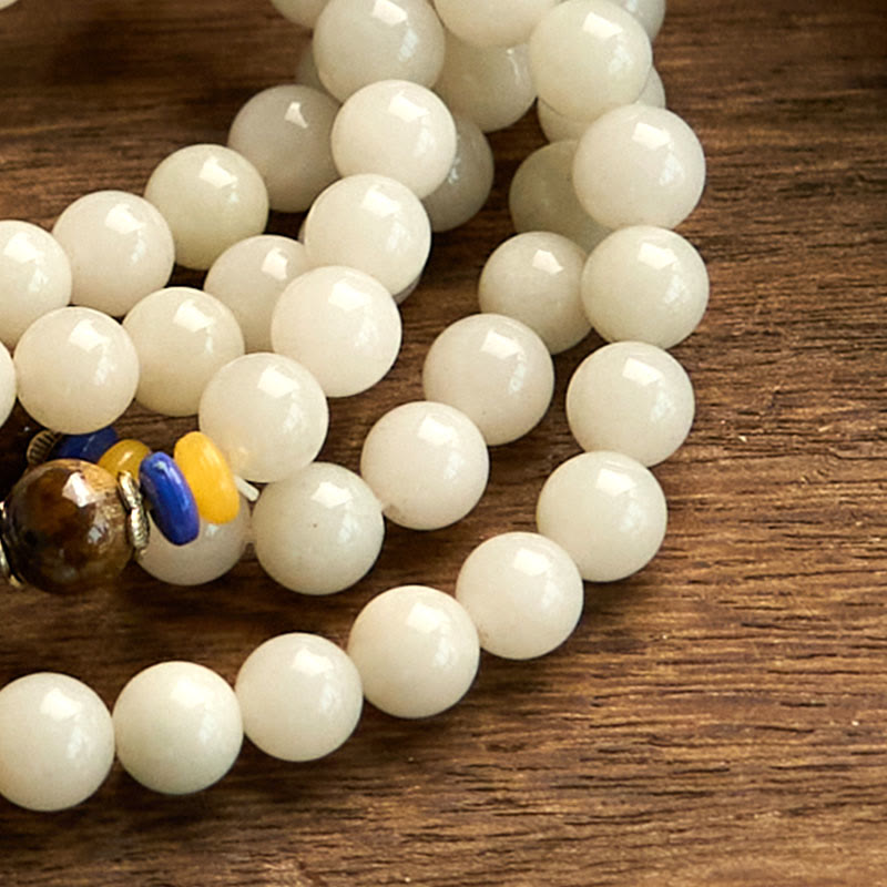 Buddha Stones 108 Mala Beads Natural Quartzite Wealth Luck Bracelet - image 11