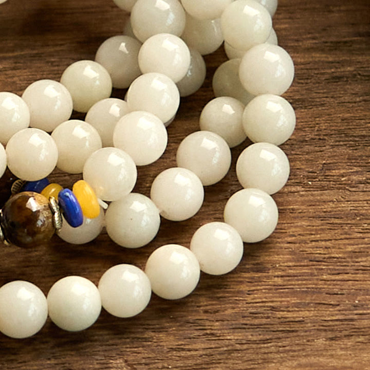 Buddha Stones 108 Mala Beads Natural Quartzite Wealth Luck Bracelet - image 11