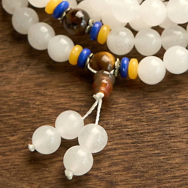 Buddha Stones 108 Mala Beads Natural Quartzite Wealth Luck Bracelet - image 13