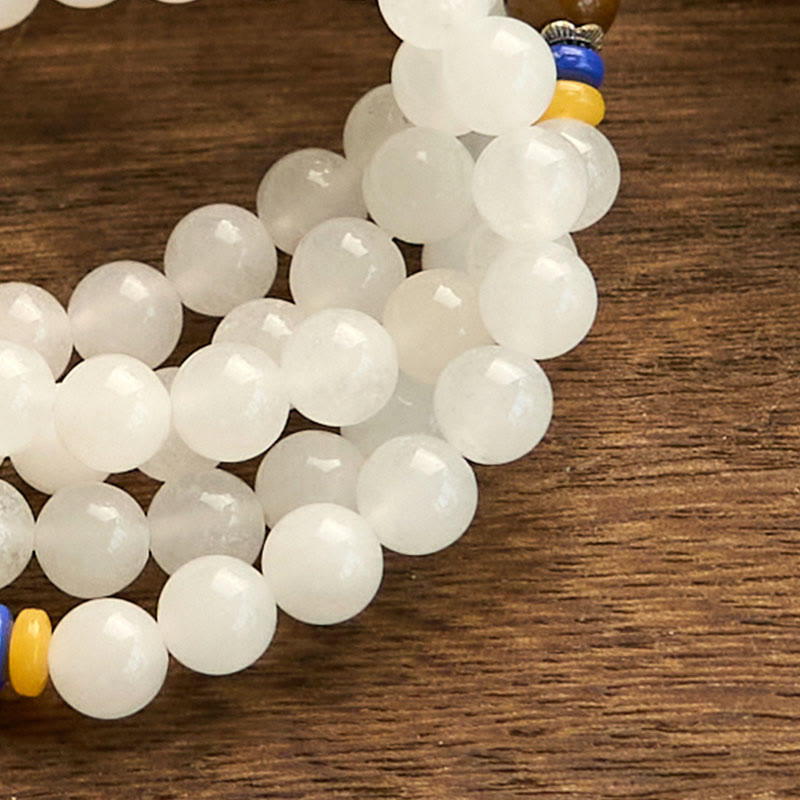 Buddha Stones 108 Mala Beads Natural Quartzite Wealth Luck Bracelet - image 12
