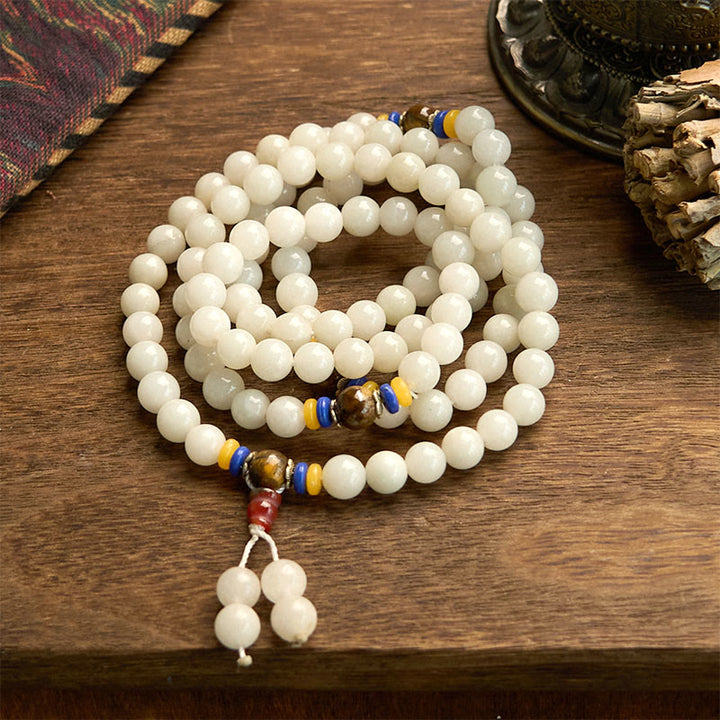 Buddha Stones 108 Mala Beads Natural Quartzite Wealth Luck Bracelet - Quartzite(Wrist Circumference: 14-16cm) - image 0