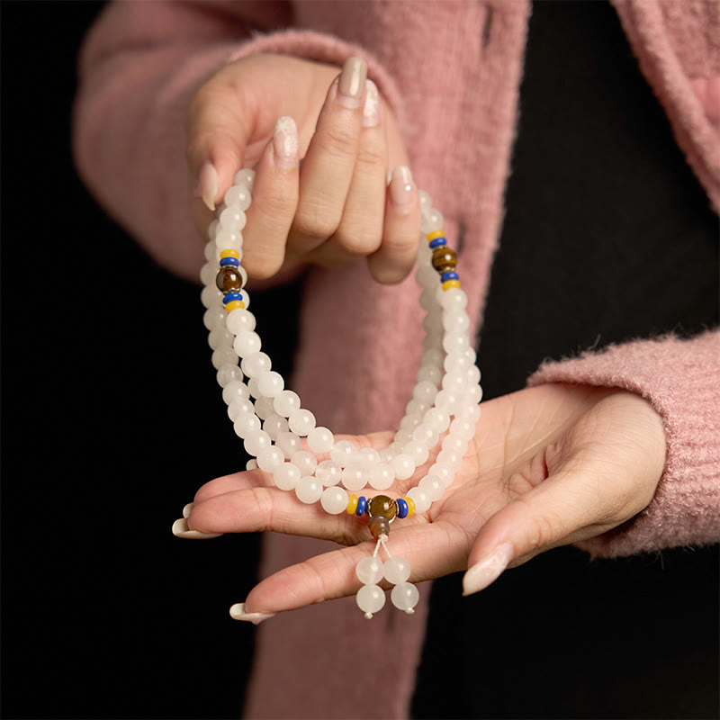 Buddha Stones 108 Mala Beads Natural Quartzite Wealth Luck Bracelet - image 5