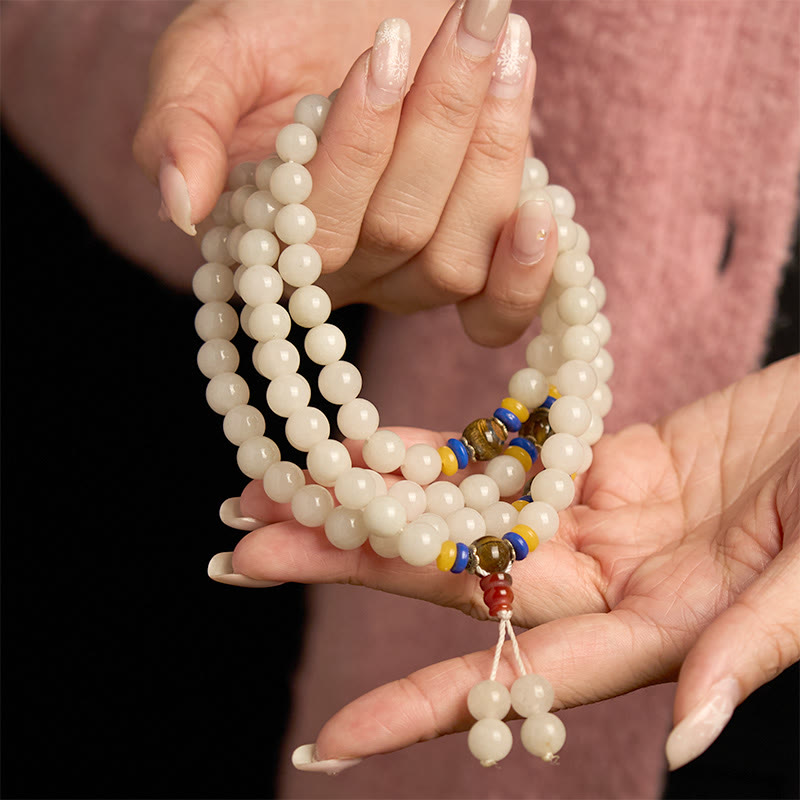 Buddha Stones 108 Mala Beads Natural Quartzite Wealth Luck Bracelet - image 3