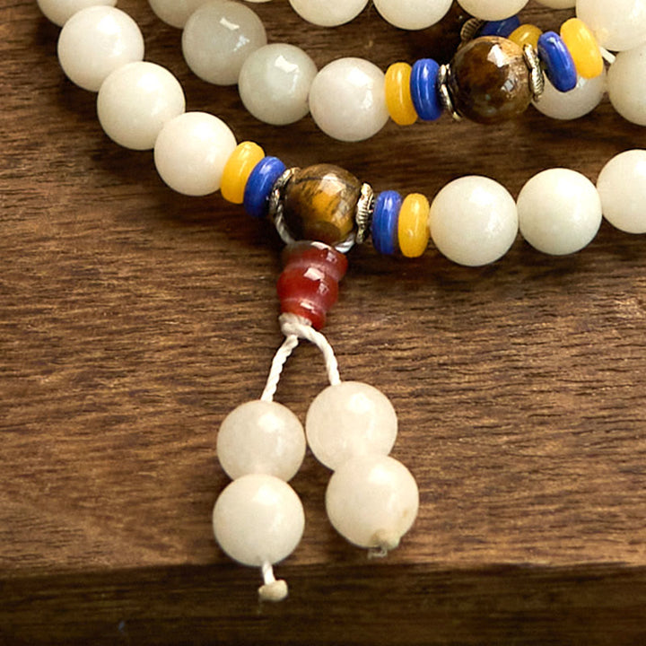 Buddha Stones 108 Mala Beads Natural Quartzite Wealth Luck Bracelet - image 14