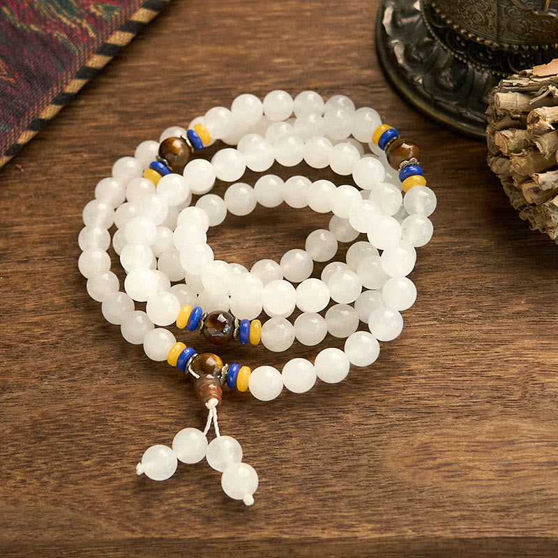 Buddha Stones 108 Mala Beads Natural Quartzite Wealth Luck Bracelet - image 4