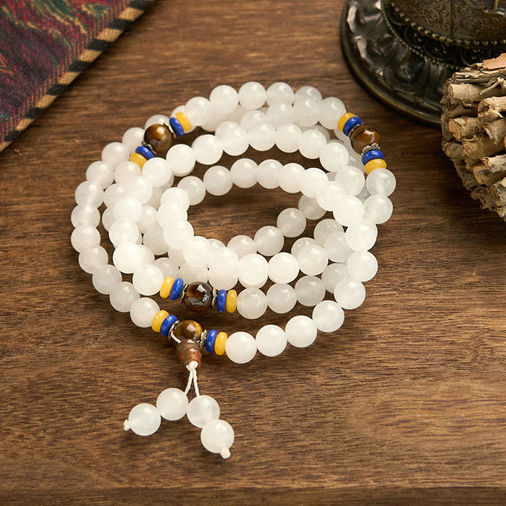 Buddha Stones 108 Mala Beads Natural Quartzite Wealth Luck Bracelet - image 4