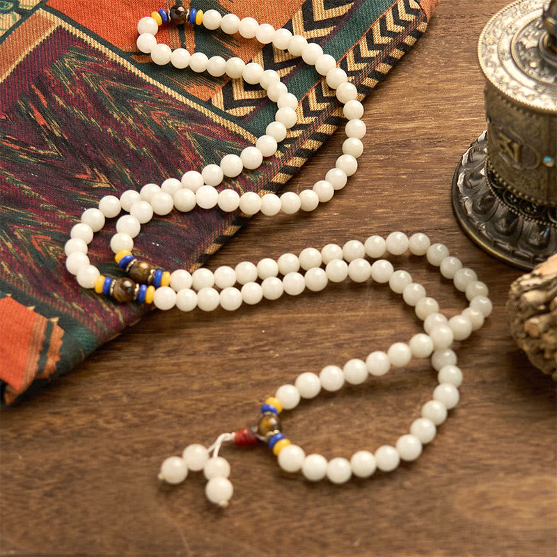Buddha Stones 108 Mala Beads Natural Quartzite Wealth Luck Bracelet - image 9