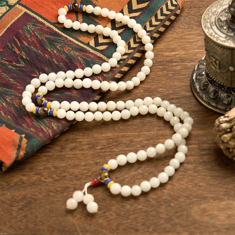 Buddha Stones 108 Mala Beads Natural Quartzite Wealth Luck Bracelet - image 8