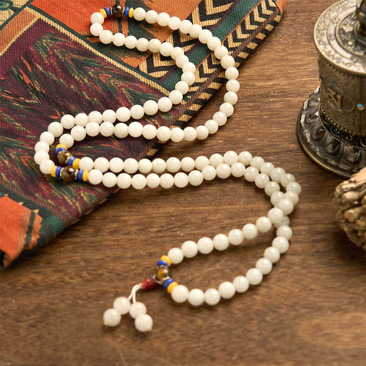 Buddha Stones 108 Mala Beads Natural Quartzite Wealth Luck Bracelet - image 8