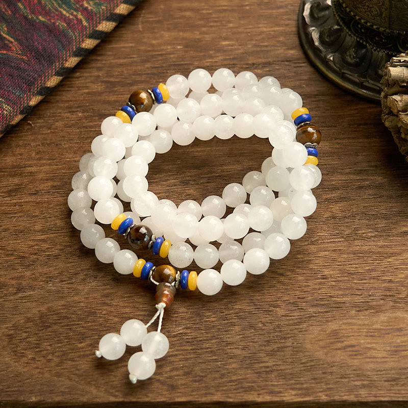 Buddha Stones 108 Mala Beads Natural Quartzite Wealth Luck Bracelet - image 10