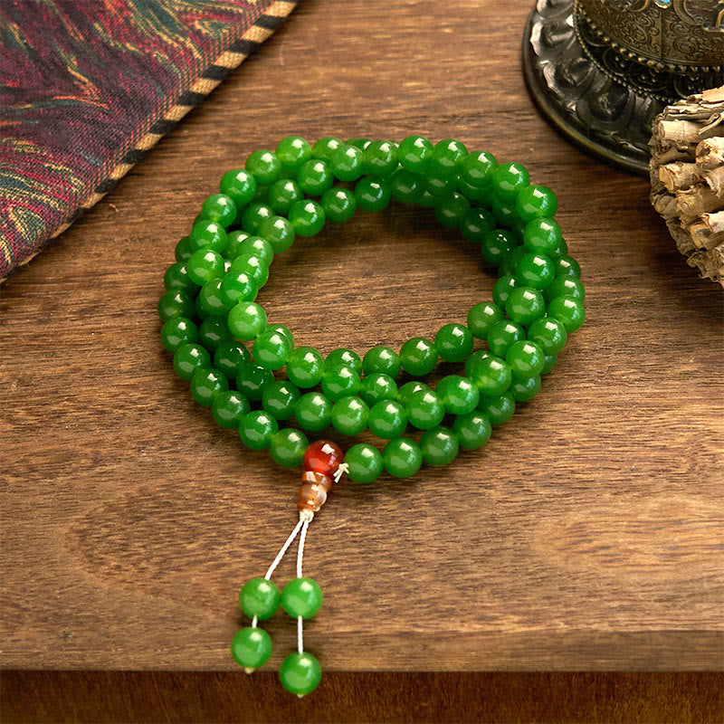 Buddha Stones 108 Mala Beads Natural Cyan Jade Luck Bracelet - Cyan Jade (Wrist Circumference: 14-16cm) - image 0