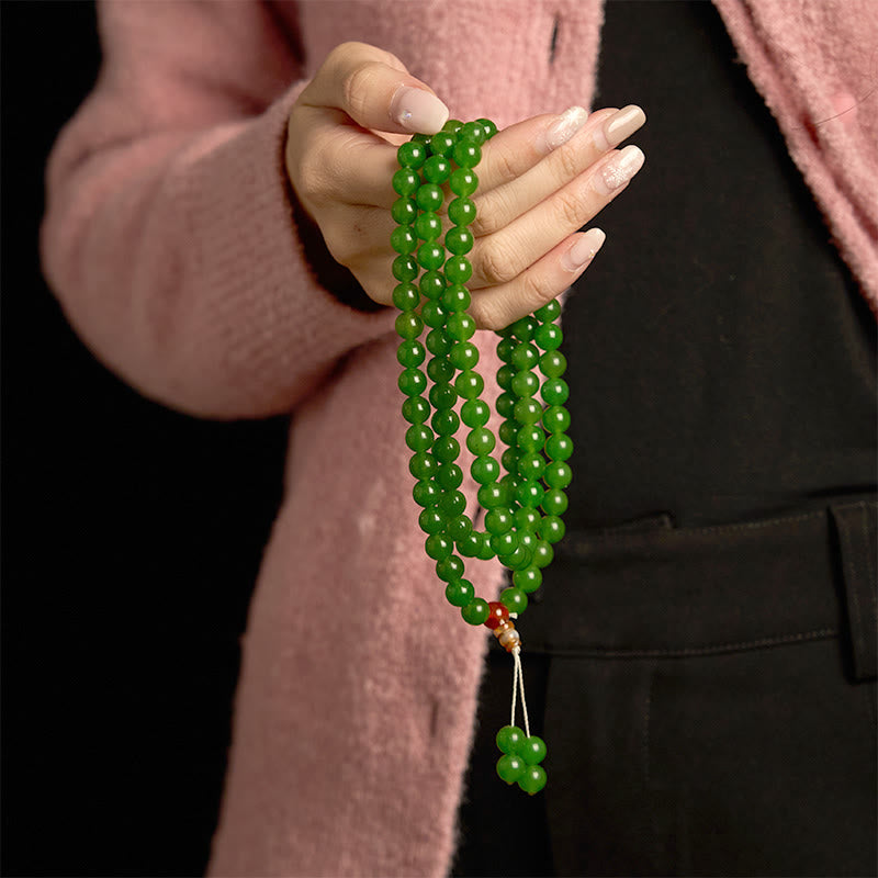 Buddha Stones 108 Mala Beads Natural Cyan Jade Luck Bracelet - image 3