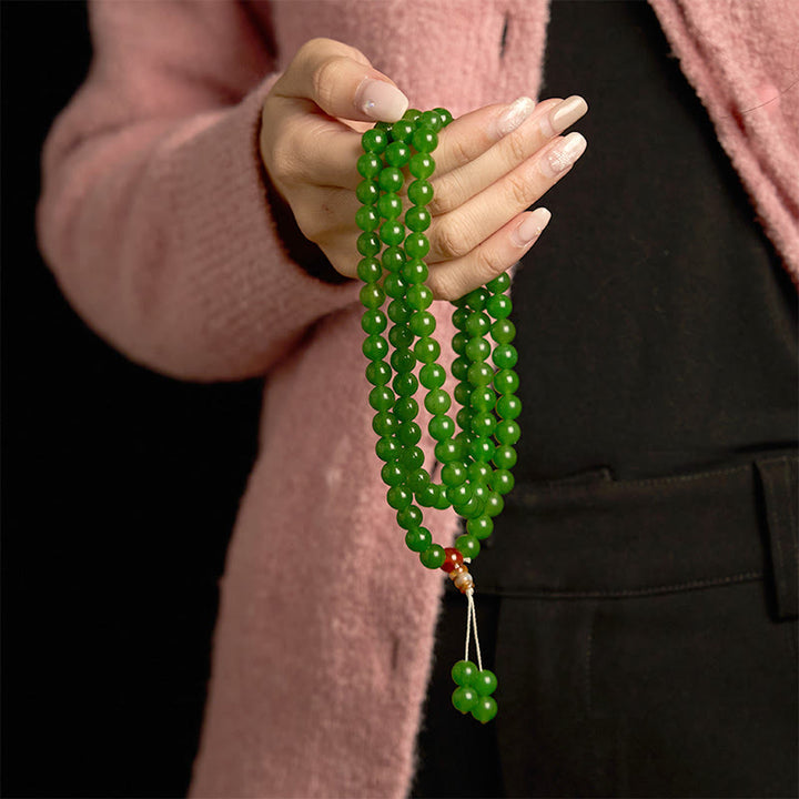 Buddha Stones 108 Mala Beads Natural Cyan Jade Luck Bracelet - image 3