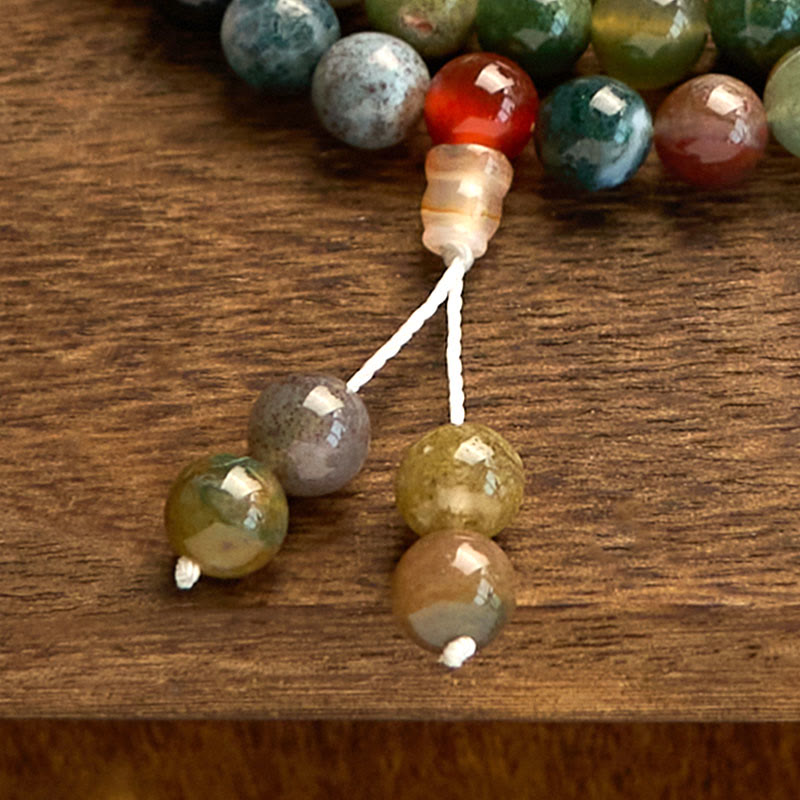Buddha Stones 108 Mala Beads Natural Stone Moss Agate Multi-turn Healing Bracelet - image 5