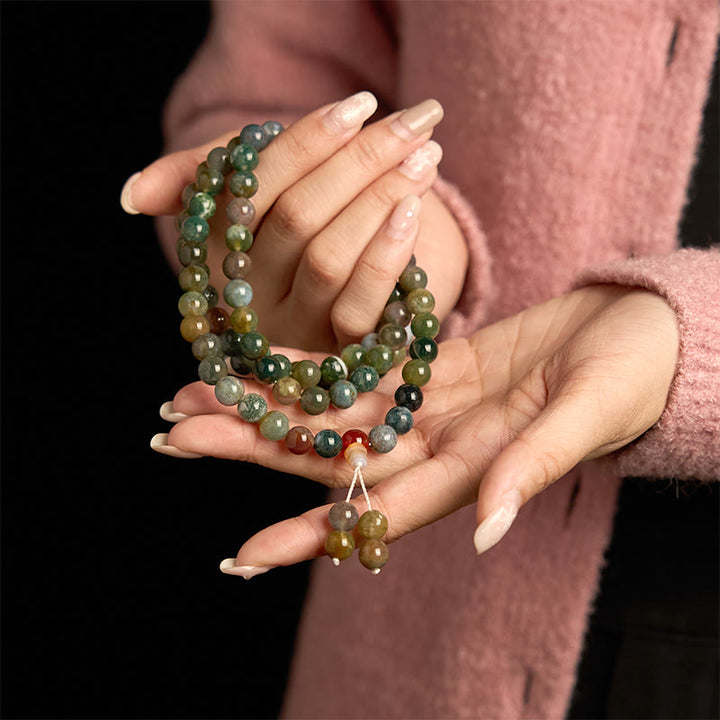 Buddha Stones 108 Mala Beads Natural Stone Moss Agate Multi-turn Healing Bracelet - image 3
