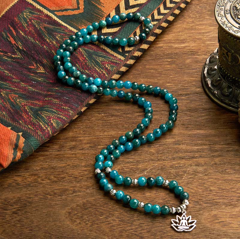Buddha Stones 108 Mala Beads Apatite Bead Om The Tree Of Life Lotus Buddha Bracelet - image 12