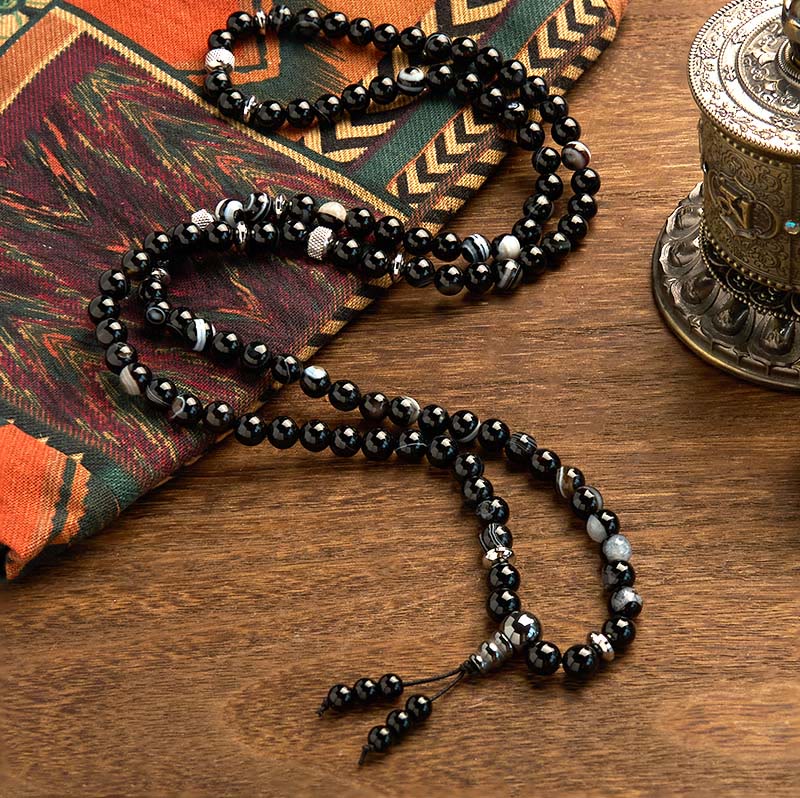 Buddha Stones 108 Mala Beads Natural Stone Black Onyx Protection Bracelet - image 1