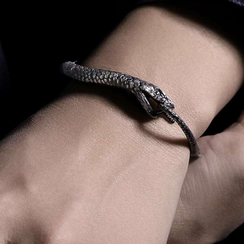 Buddha Stones Sterling Silver Snake Shape Texture Year Of The Snake Blessing Bracelet - image 4